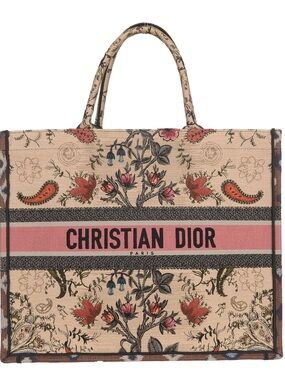 ♥️Dior Large Beige & Pink Floral Book Black Floral Red Green Cotton Tote ♥️